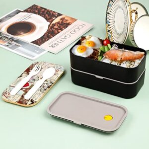 Tour Eiffel Vintage, Paris Bento Lunch Box Leak-Proof Bento Box Food Containers with 2 Compartments for Offce Work Picnic Black-Style