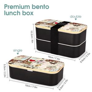 Tour Eiffel Vintage, Paris Bento Lunch Box Leak-Proof Bento Box Food Containers with 2 Compartments for Offce Work Picnic Black-Style