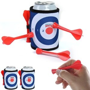 drinky darts tailgating game (2 beverage container wraps with darts) fun koozie can coolers for beach camping yardgames