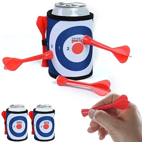 Drinky Darts Tailgating Game (2 Beverage Container Wraps with Darts) Fun Koozie Can Coolers for Beach Camping Yardgames