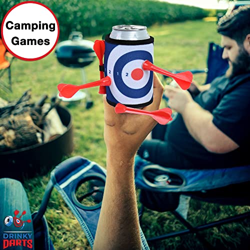 Drinky Darts Tailgating Game (2 Beverage Container Wraps with Darts) Fun Koozie Can Coolers for Beach Camping Yardgames