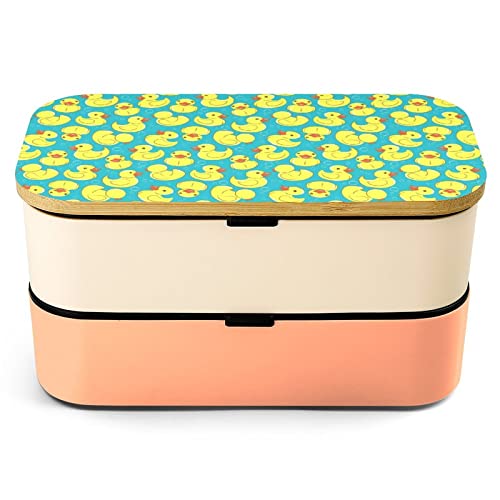 Yellow Rubber Duck and Bubbles Bento Lunch Box Leak-Proof Bento Box Food Containers with 2 Compartments for Offce Work Picnic Yellow-Style