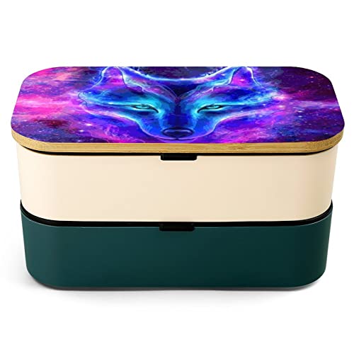 The Wolf in A Galaxy Bento Lunch Box Leak-Proof Bento Box Food Containers with 2 Compartments for Offce Work Picnic Green-Style