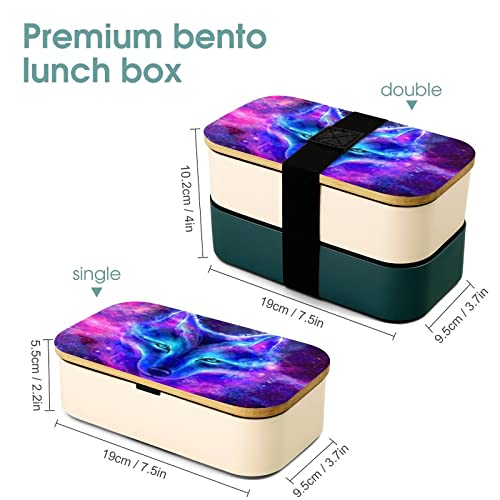 The Wolf in A Galaxy Bento Lunch Box Leak-Proof Bento Box Food Containers with 2 Compartments for Offce Work Picnic Green-Style