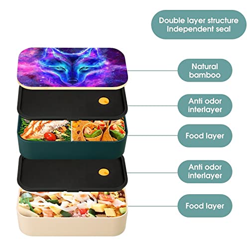 The Wolf in A Galaxy Bento Lunch Box Leak-Proof Bento Box Food Containers with 2 Compartments for Offce Work Picnic Green-Style