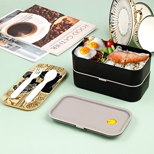 African Black Woman Bento Lunch Box Leak-Proof Bento Box Food Containers with 2 Compartments for Offce Work Picnic Black-Style