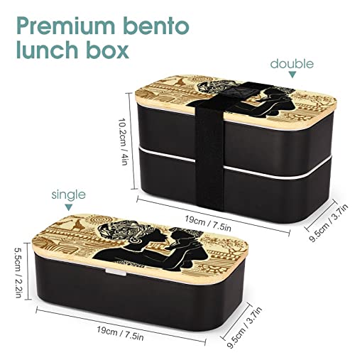 African Black Woman Bento Lunch Box Leak-Proof Bento Box Food Containers with 2 Compartments for Offce Work Picnic Black-Style