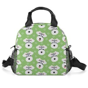 cute schnauzer dog printed lunch box tote bag with handles and shoulder strap for men women work picnic