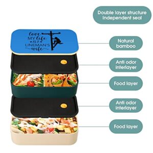 Lineman Wife Bento Lunch Box Leak-Proof Bento Box Food Containers with 2 Compartments for Offce Work Picnic Green-Style