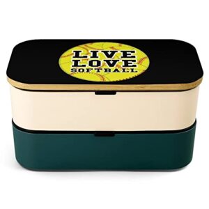 live love softballs bento lunch box leak-proof bento box food containers with 2 compartments for offce work picnic green-style
