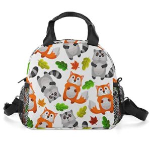 racoons and foxes printed lunch box tote bag with handles and shoulder strap for men women work picnic