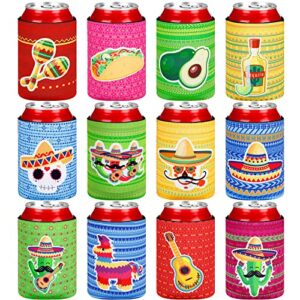 12 pcs mexican can cooler sleeves fiesta 12 oz insulated neoprene can cover for soda beer beverages cactus mexican party decorations cinco de mayofiesta party supplies