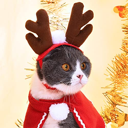 Meihejia Cat Christmas Costume Outfit Set, Super Cute Cat Santa Costume, Cat Santa Hats, Scarves, Capes, Moose Horns