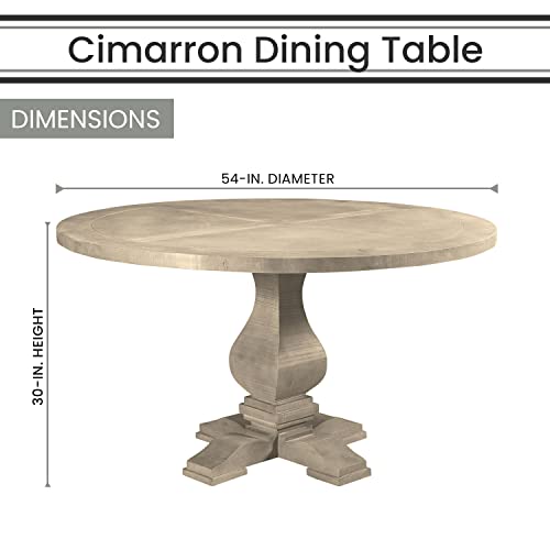 Hanover 54" Cimarron Mango Round Pedestal Table with Natural Washed Wood Finish, Rustic Hand-Crafted Modern Farmhouse Furniture for Home, Kitchen, Dining Room, Seats up to 4