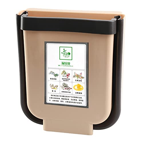 CHICIRIS Kitchen Folding Trash Can, Hanging Kitchen Trash Can, Collapsible Hanging Kitchen Waste Bin 9L Plastic Kitchen Folding Trash Can with Fixing Bracket for Bedroom Office (Coffee)