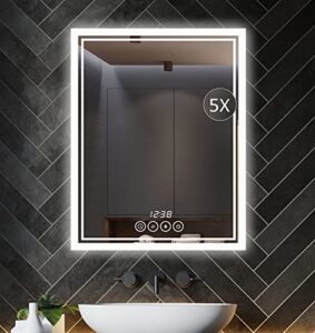 msrorriw 24 x 32 inch bathroom mirror with lights for wall large anti-fog led lighted wall-mounted vanity mirrors dimmable back-lit makeup mirror (24" x 32", rectangle)