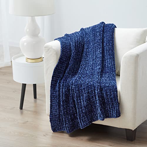 Tahari Home | Hanna Collection | Medieval Blue Soft Woven Chenille Throw, 50" x 60"