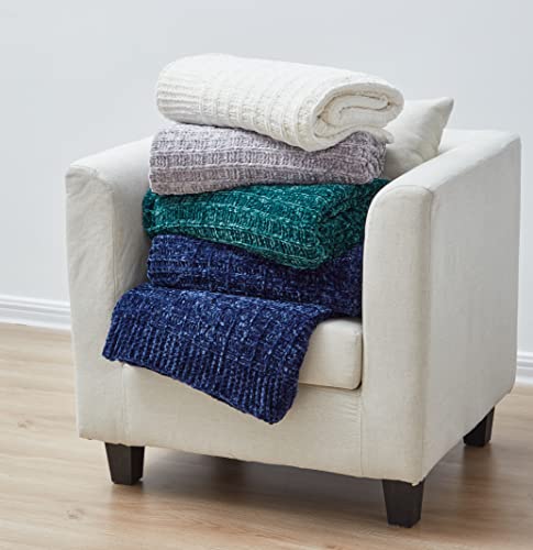 Tahari Home | Hanna Collection | Medieval Blue Soft Woven Chenille Throw, 50" x 60"