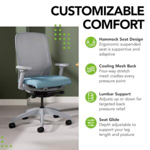 HON Nucleus Recharged Grey Office Chair Ergonomic Suspended Seat Mesh Back Computer Desk Chair for Home Office, Task Work - Synchro-Tilt Recline, Swivel Wheels, Adjustable Lumbar Support & Armrests