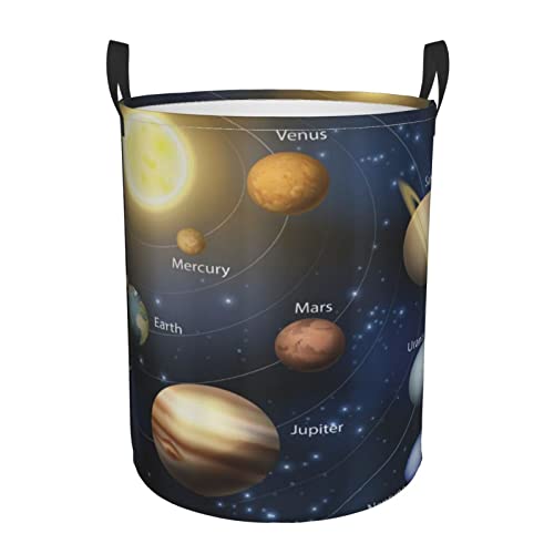 Laundry Basket,Realistic Of Solar System Sun Planets Orbit Astronomy Outer Space,Large Canvas Fabric Lightweight Storage Basket/Toy Organizer/Dirty Clothes Collapsible Waterproof For College Dorms-Large