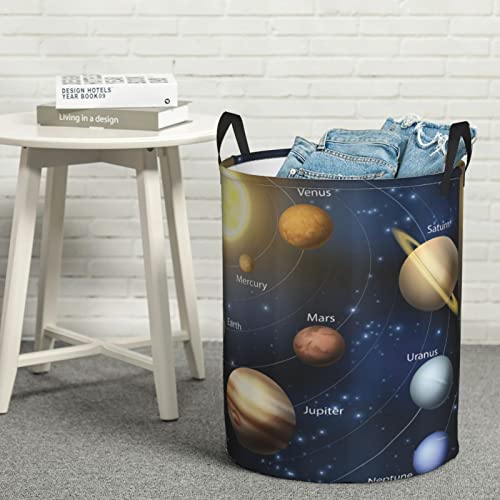 Laundry Basket,Realistic Of Solar System Sun Planets Orbit Astronomy Outer Space,Large Canvas Fabric Lightweight Storage Basket/Toy Organizer/Dirty Clothes Collapsible Waterproof For College Dorms-Large