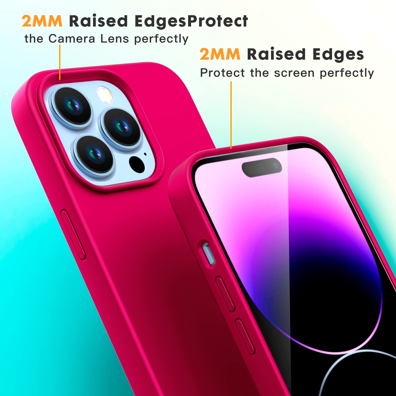 KNG [4 in 1 for iPhone 14 Pro Max [Premium Silicone Case]-Shockproof-[Anti-Scratch Microfiber Lining], 2 Pcs Tempered Glass Screen Protector & 1 Pcs Camera Lens Protector