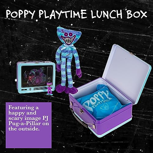 UCC DISTRIBUTING Poppy Playtime Huggy Wuggy & Friends PJ Pug-a-Piller Exclusive Lenticular Lunch Box Collectors Bundle - Includes 4 Exclusive Items –Plush, Figure, Mini Poster and Tin Lunch Box