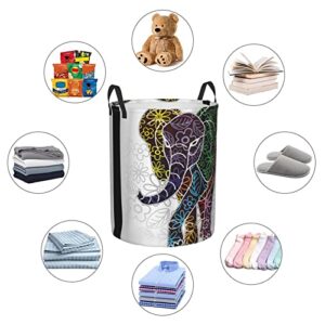 Laundry Basket,Digital Big Elephant With Floral Lines And Tribal Shapes Wild Life Theme,Large Canvas Fabric Lightweight Storage Basket/Toy Organizer/Dirty Clothes Collapsible Waterproof For College Dorms-Large