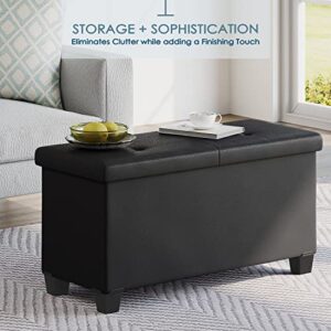 Storage Ottoman Bench with Storage Bins, 30-In Storage Bench for Bedroom End of Bed, Folding Foot Rest Ottoman with Storage for Living Room, Storage Chest Max 660lbs, Faux Leather Ottoman, Black