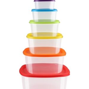 Arrinew Food Storage Containers with Lids, Nest Stackable Space-Save Design Plastic Storage Bowls, Multi-Color Kitchen Bowls Food Storage, BPA Free Microwave Freezer Dishwasher Safe, 7 Pack