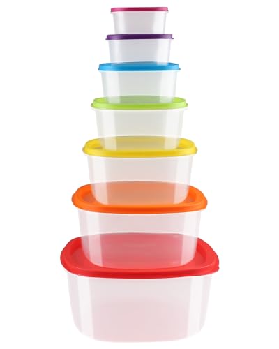 Arrinew Food Storage Containers with Lids, Nest Stackable Space-Save Design Plastic Storage Bowls, Multi-Color Kitchen Bowls Food Storage, BPA Free Microwave Freezer Dishwasher Safe, 7 Pack