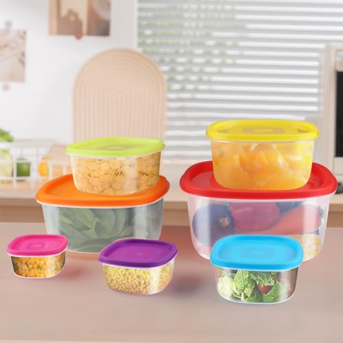 Arrinew Food Storage Containers with Lids, Nest Stackable Space-Save Design Plastic Storage Bowls, Multi-Color Kitchen Bowls Food Storage, BPA Free Microwave Freezer Dishwasher Safe, 7 Pack