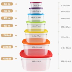 Arrinew Food Storage Containers with Lids, Nest Stackable Space-Save Design Plastic Storage Bowls, Multi-Color Kitchen Bowls Food Storage, BPA Free Microwave Freezer Dishwasher Safe, 7 Pack