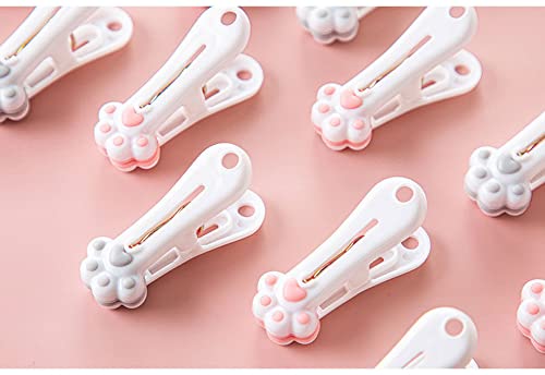 Clothespins Plastic Clothes Pins Heavy Duty Outdoor for Hanging Clothes, Traceless Clothes Pegs, chip Clips, Plastic Sealing Clip, Snack Bags Clips with Cute Cat Claw Pattern