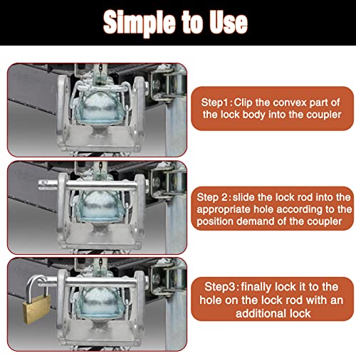 Trailer Hitch Lock, Trailer Lock with Pin, Aluminium Trailer Coupler Lock, Trailer Ball Lock Fits Over 2" to 2-5/16" Couplers, Heavy-Duty Trailer Tongue Lock, 1 Pack