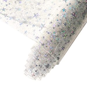 hyang holographic star transparent pvc super clear holographic vinyl faux leather sheets 1 roll 12"x47" (30cmx120cm) for diy bows earrings bags diy crafts making