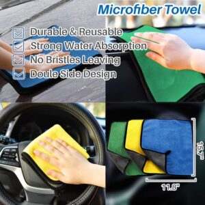 Kalevel 10 Pcs Car Detailing Brush Interior Car Wash Towel Microfiber Car Wash Sponge and Foam Wax Applicator Pad Kit Non Scratch for Vents