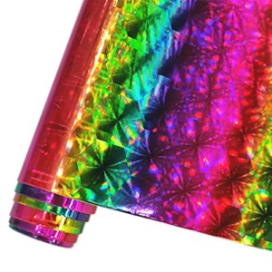 hyang holographic geometry geometry iridescence rainbow pu faux leather sheets 1 roll 12"x53"(30cmx135cm), faux leather very suitable for crafts making leather earrings, bows, handbag ，sewing