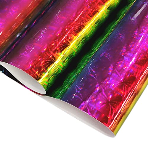 HYANG Holographic Geometry Geometry Iridescence Rainbow PU Faux Leather Sheets 1 Roll 12"X53"(30cmX135cm), Faux Leather Very Suitable for Crafts Making Leather Earrings, Bows, Handbag ，Sewing