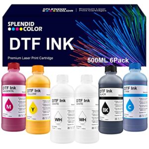 splendidcolor dtf ink 500ml 6 pack premium dtf ink water base digital inkjet ink refill for direct to film printers with epson printhead l1800 l805 r1390 4720 i3200 xp600 dx7 dx5 5113.