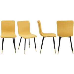 furniturer scandinavian dining chair set of 4, dining room side chairs accent chairs with black gold metal legs comfortable for kitchen, lounge, living room, set of 4, yellow