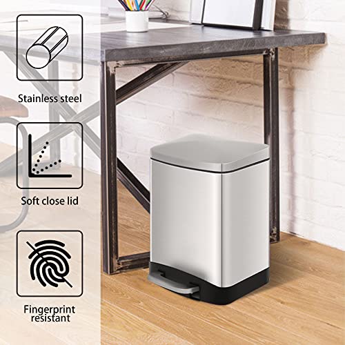 Innovaze 1.6 Gal./6 Liter Stainless Steel Rectangular Step-on Trash Can for Bathroom and Office
