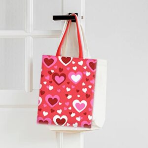 Whaline 3Pcs Valentine's Day Canvas Tote Bags Red Pink Heart Love Valentines Basket Reusable Grocery Shopping Bags Gift Goodie Bags for Valentine' Day Party Favor Supplies Gifts, 10.8 x 13.8inch