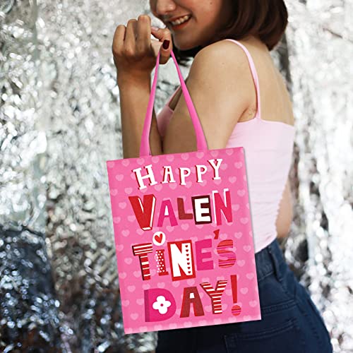 Whaline 3Pcs Valentine's Day Canvas Tote Bags Red Pink Heart Love Valentines Basket Reusable Grocery Shopping Bags Gift Goodie Bags for Valentine' Day Party Favor Supplies Gifts, 10.8 x 13.8inch