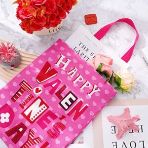 Whaline 3Pcs Valentine's Day Canvas Tote Bags Red Pink Heart Love Valentines Basket Reusable Grocery Shopping Bags Gift Goodie Bags for Valentine' Day Party Favor Supplies Gifts, 10.8 x 13.8inch