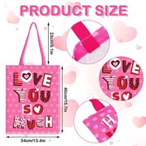 Whaline 3Pcs Valentine's Day Canvas Tote Bags Red Pink Heart Love Valentines Basket Reusable Grocery Shopping Bags Gift Goodie Bags for Valentine' Day Party Favor Supplies Gifts, 10.8 x 13.8inch