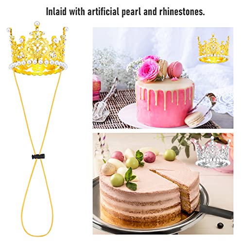 2 PCS Crown Hat for Dogs Cat Crown Headband Pets Crown Birthday Hat Dog Birthday Party Supplies Decoration Dog Rhinestone Faux Pearl Crown for Pets Costume Hair Accessories