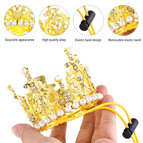 2 PCS Crown Hat for Dogs Cat Crown Headband Pets Crown Birthday Hat Dog Birthday Party Supplies Decoration Dog Rhinestone Faux Pearl Crown for Pets Costume Hair Accessories