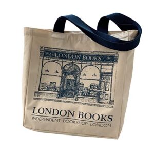bxcnckd vintage london bookstore canvas bag women's one shoulder tote bag large capacity shopping bag
