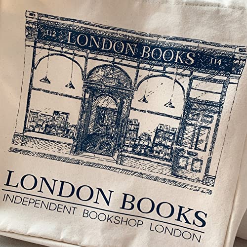 BXCNCKD Vintage London Bookstore Canvas Bag Women's One Shoulder Tote Bag Large Capacity Shopping Bag